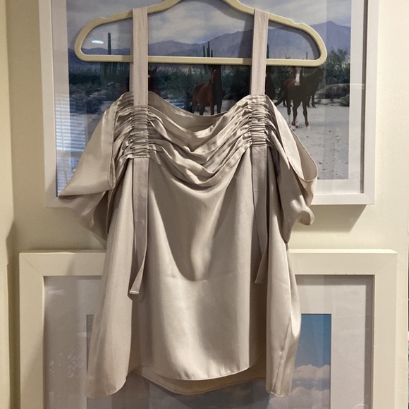 NWT Tibi gray/silver silk shoulderless top, size 12 - Picture 3 of 4